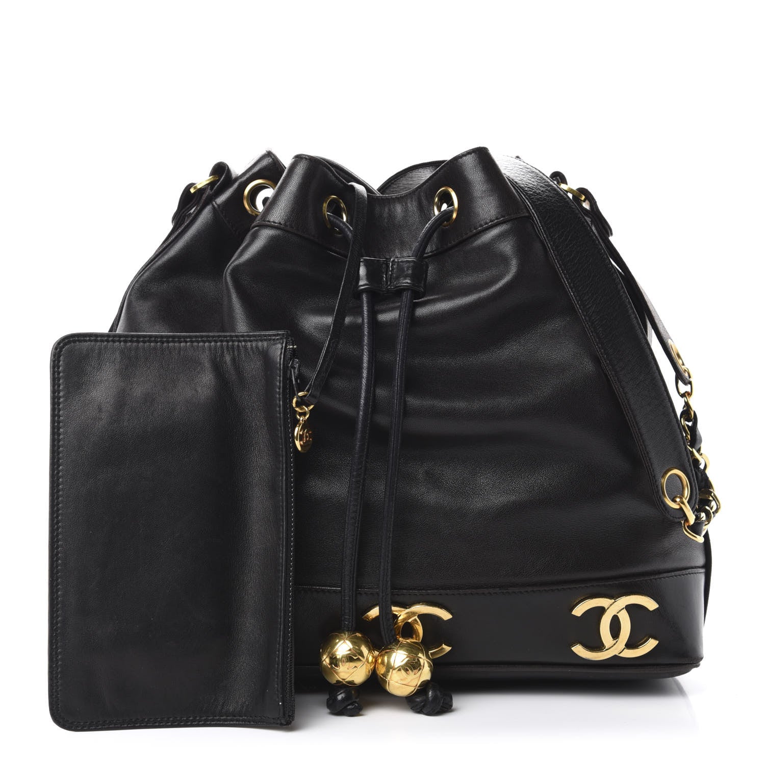Chanel Lambskin Drawstring Bucket Bag Black 1 of 13