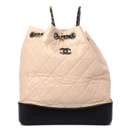 Chanel Aged Calfskin Quilted Small Gabrielle Backpack Beige Black 1 of 9