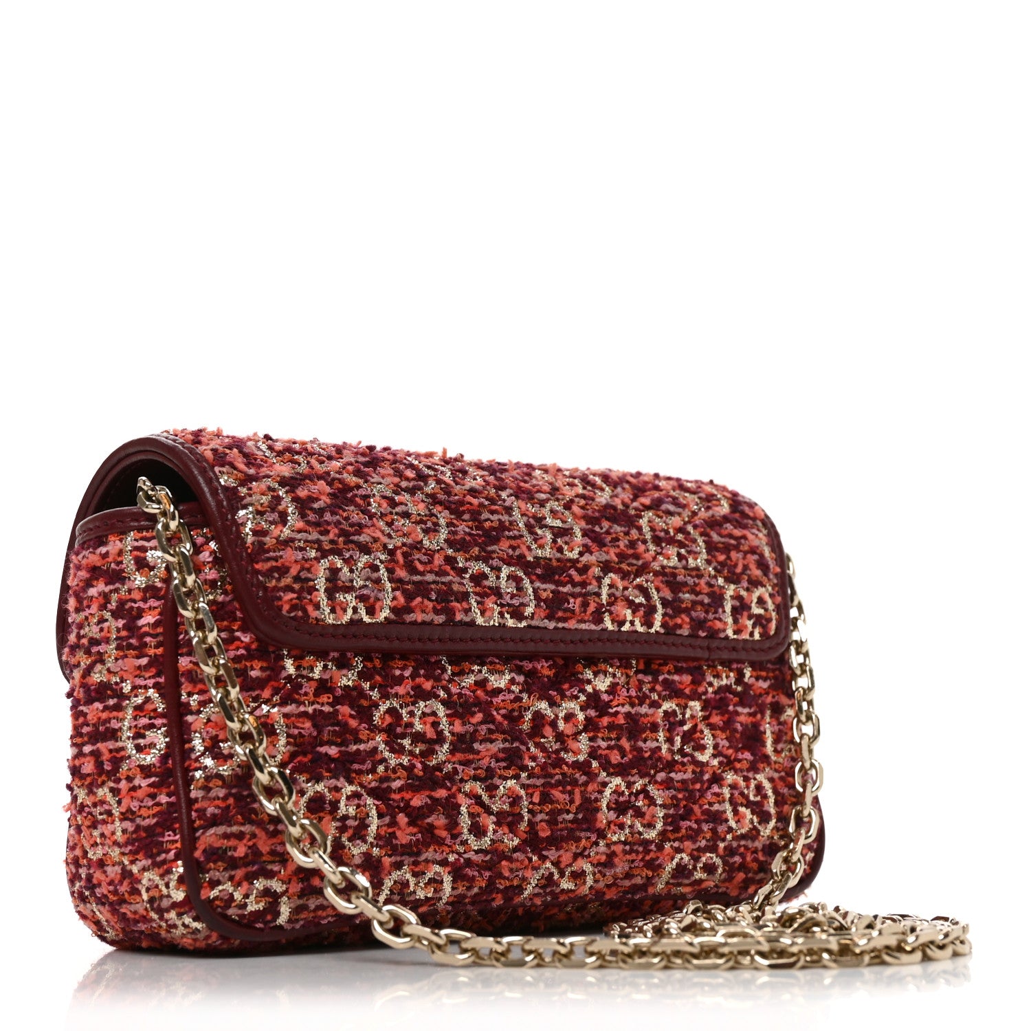 Gucci Tweed GG Monogram Mini GG Marmont Shoulder Bag Pink Red 3 of 12