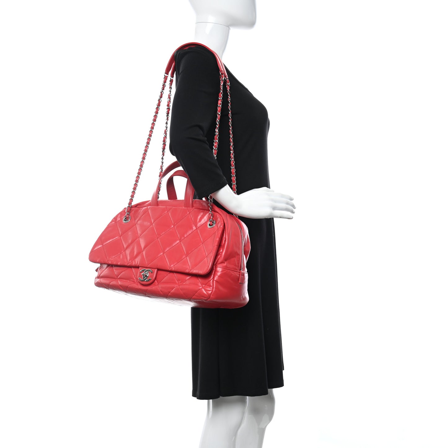 Aged Calfskin Quilted Medium Express Bowling Bag Red