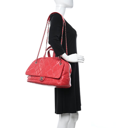 Chanel Aged Calfskin Quilted Medium Express Bowling Bag Red 3 of 13