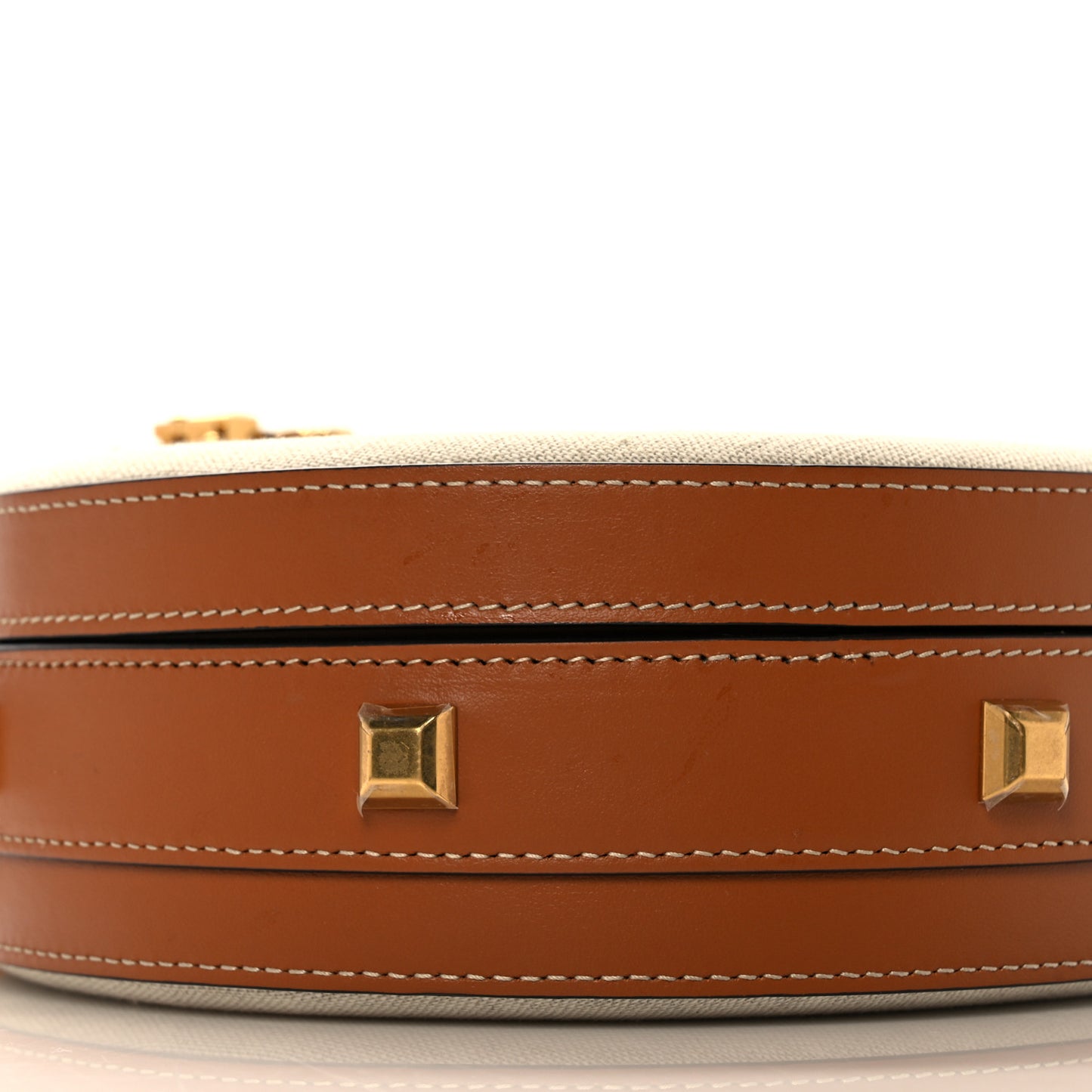 Calfskin Canvas The Studio Round Crossbody Tan