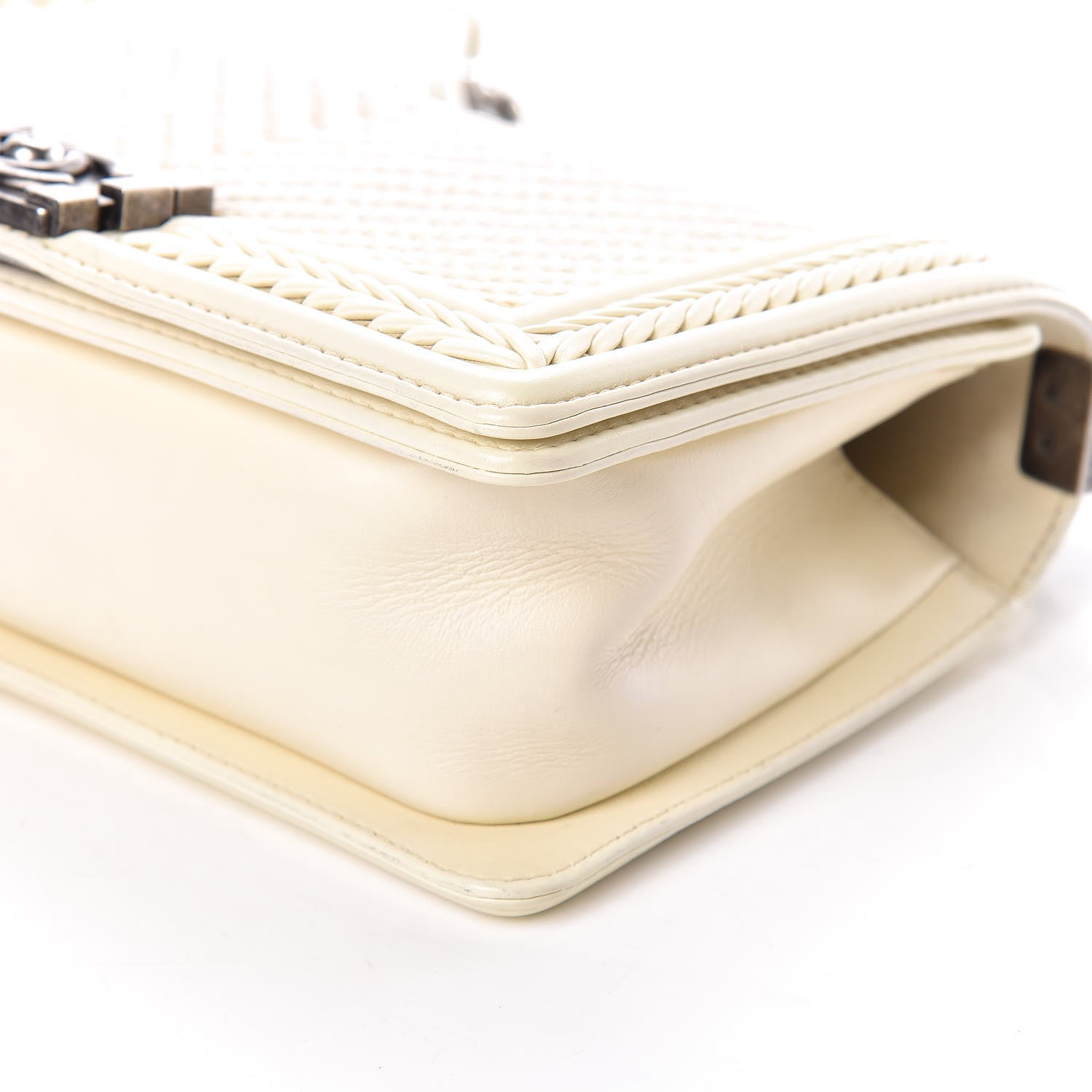 Chanel Calfskin Chevron Quilted Medium Braided Boy Flap White 6 of 9