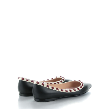 Valentino Garavani Nappa Lacquered Rockstud Ballerina Flats 37 Black Ivory 4 of 9