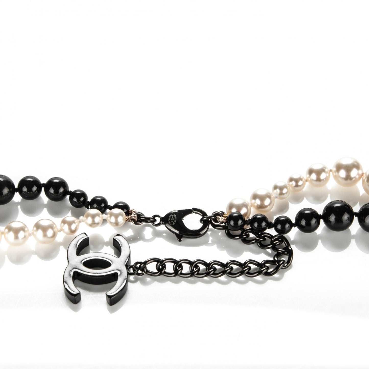 Pearl Beaded CC Long Necklace Black White