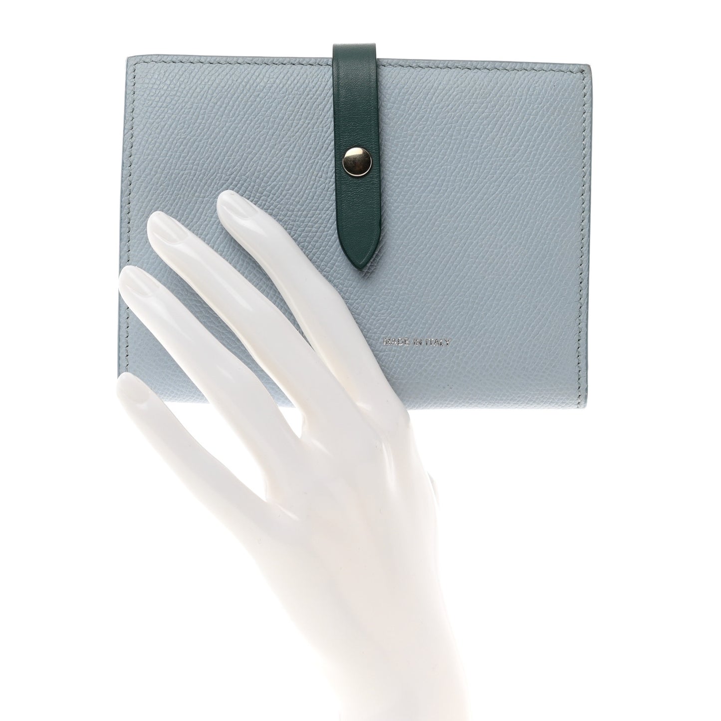 Grained Calfskin Medium Multifunction Strap Wallet Pale Blue