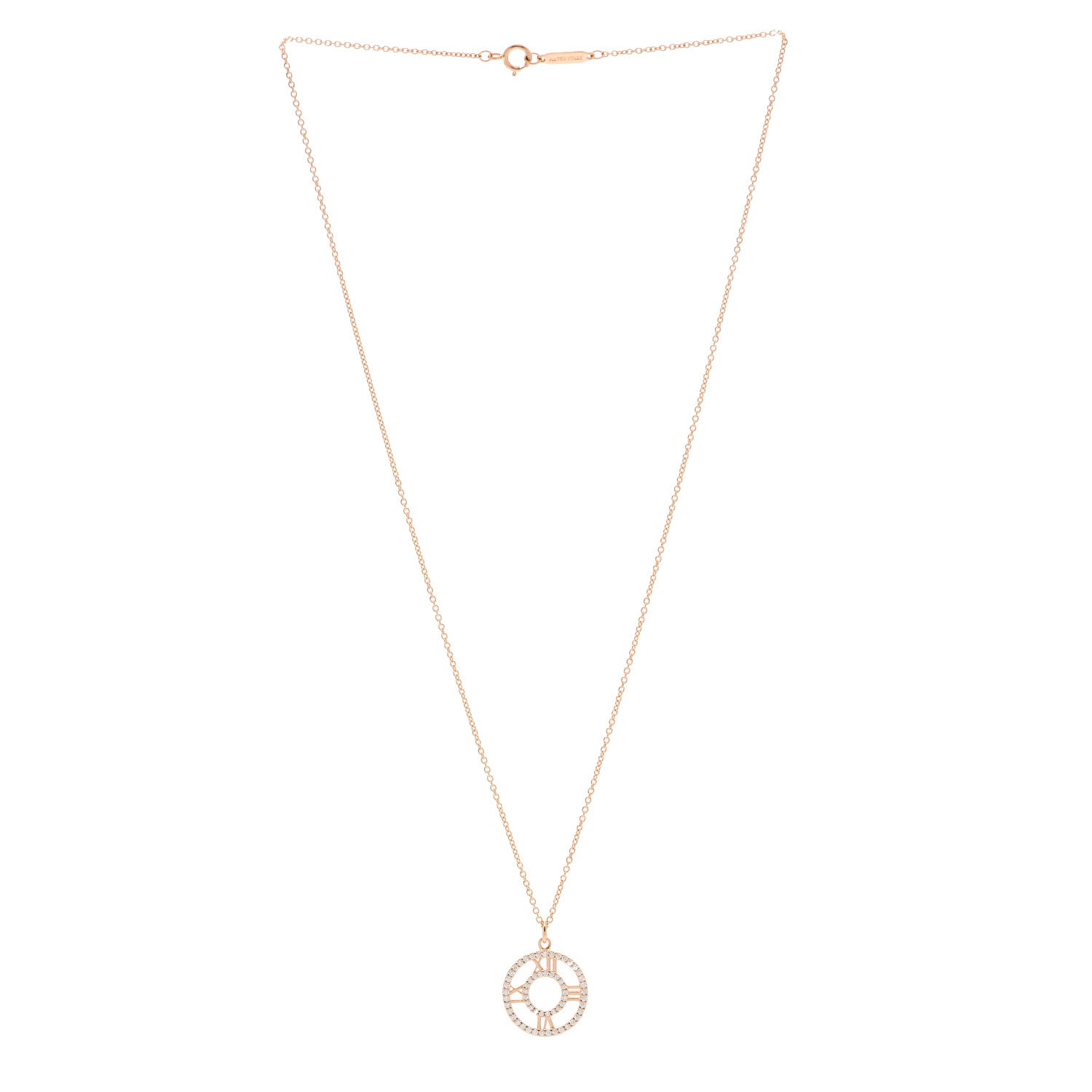Tiffany 18K Rose Gold Diamond Small Atlas Open Pave Pendant Necklace 3 of 6