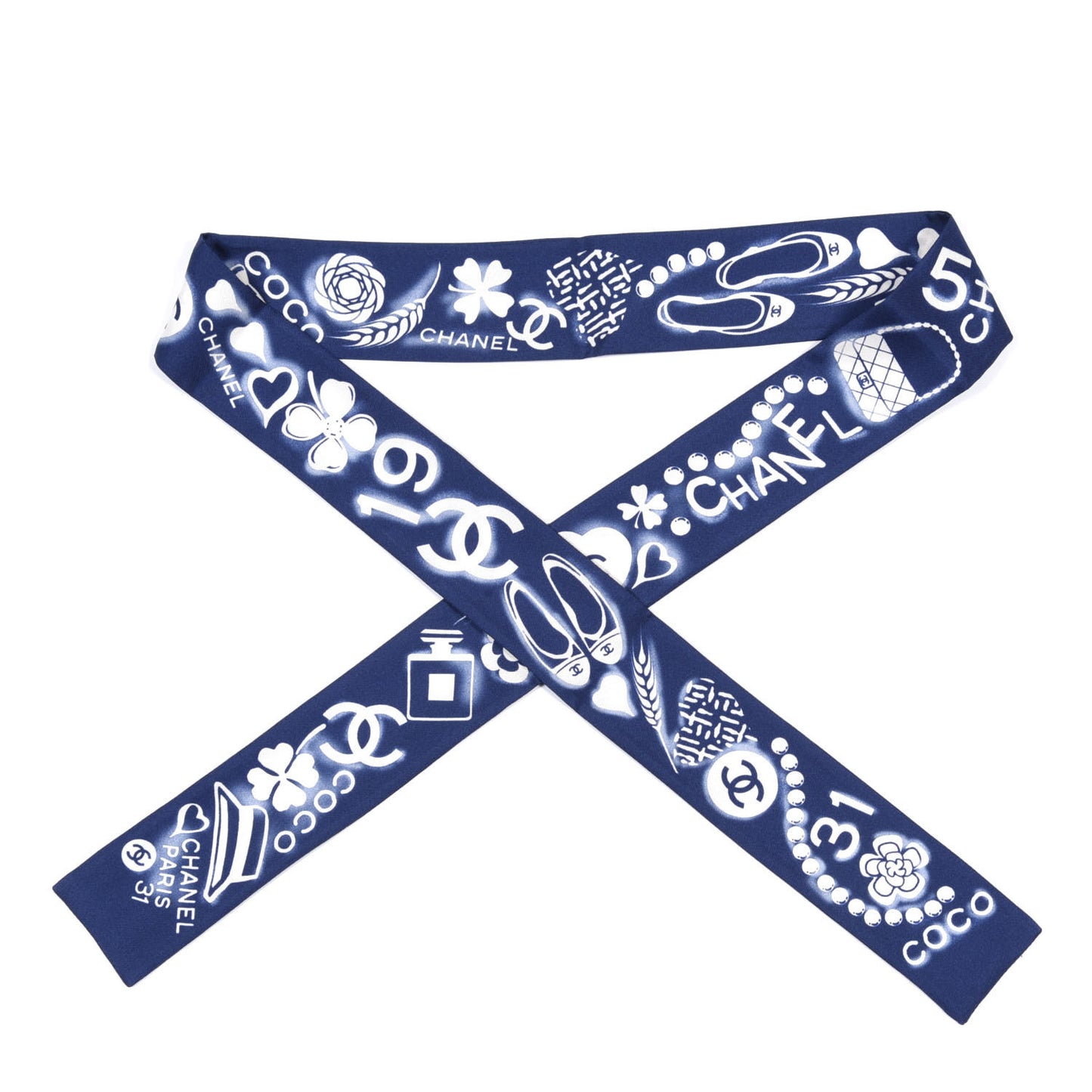 Silk CC Slim Bandeau Scarf Navy Ivory
