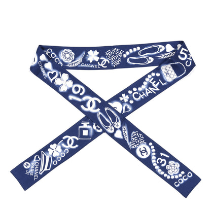 Chanel Silk CC Slim Bandeau Scarf Navy Ivory 1 of 4