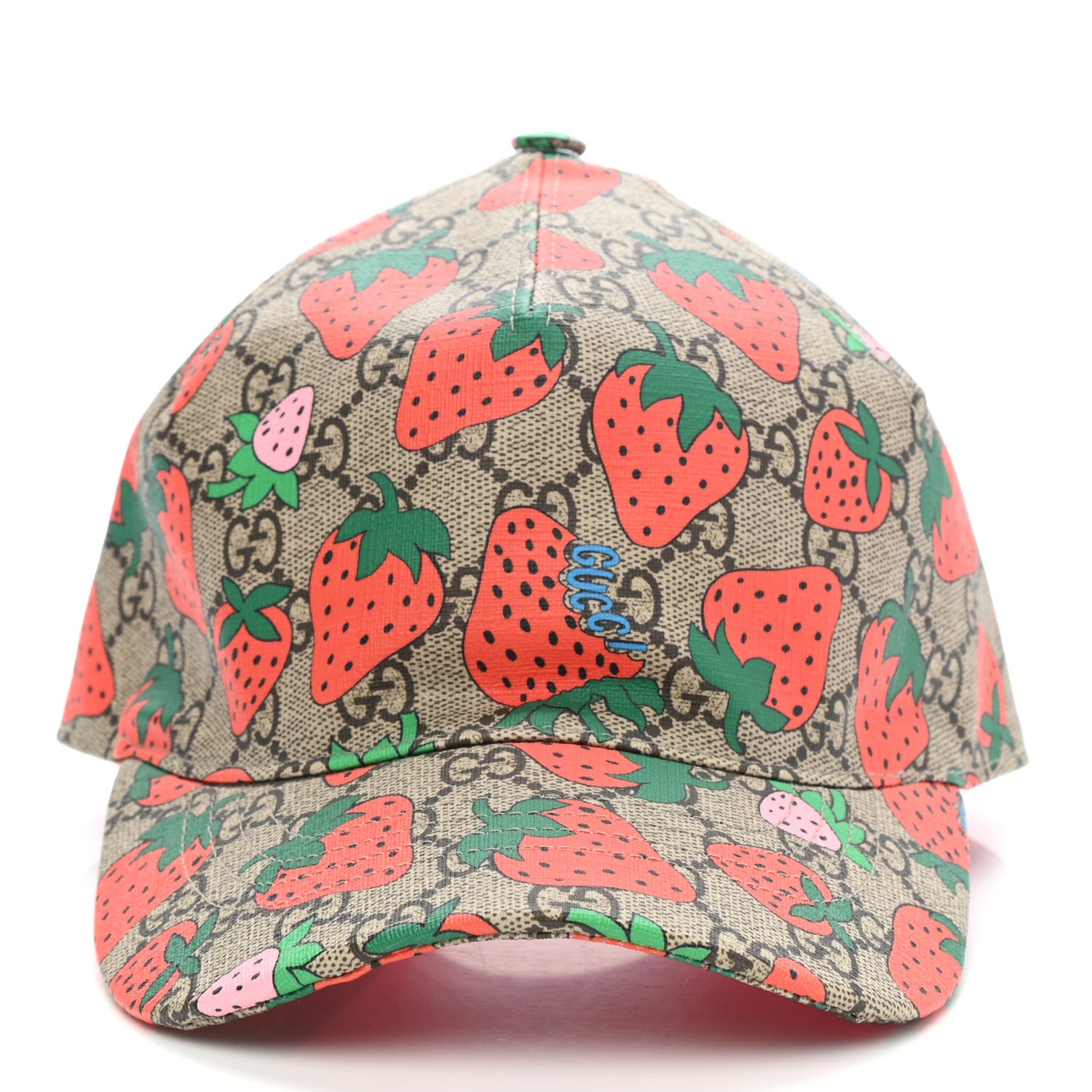 Gucci GG Supreme Monogram Strawberry Baseball Hat 57 Beige 4 of 10