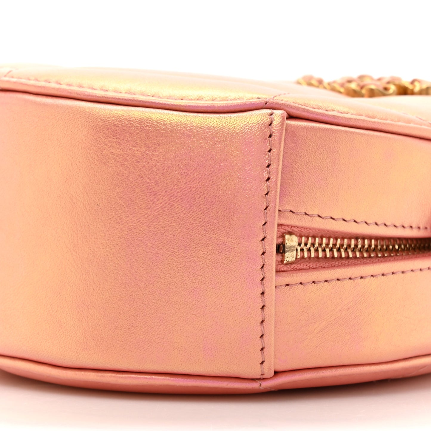 Iridescent Calfskin Quilted Chanel 19 Round Clutch With Chain Pink