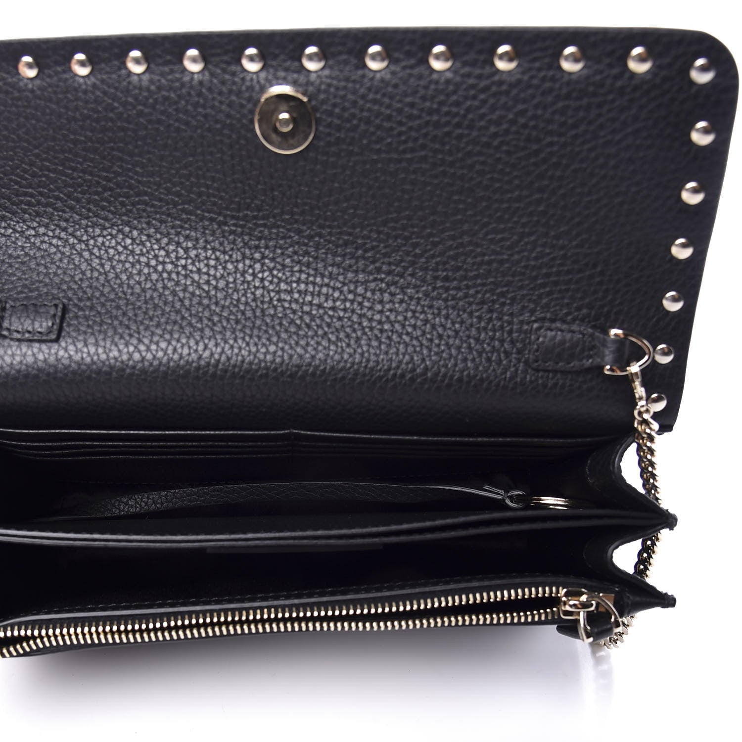 Valentino Garavani Pebbled Calfskin Rockstud Flap Wallet On Chain Black 4 of 11
