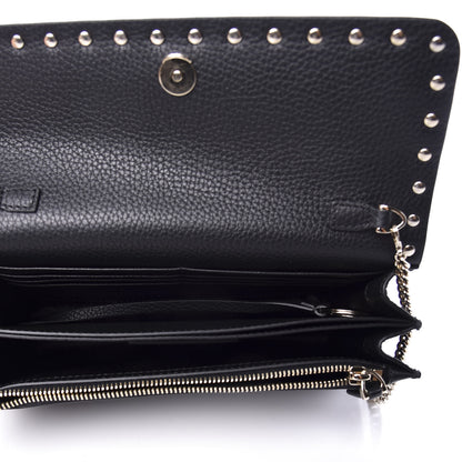 Valentino Garavani Pebbled Calfskin Rockstud Flap Wallet On Chain Black 4 of 11