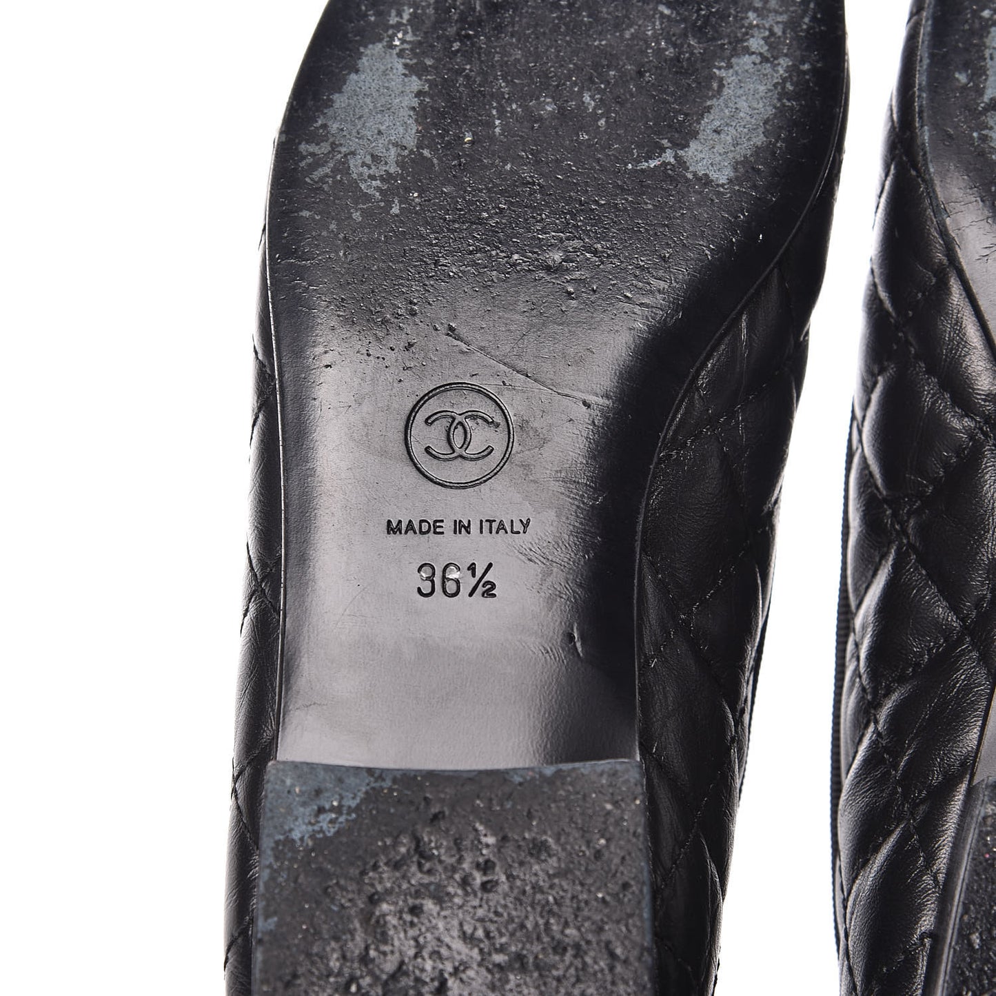 Aged Calfskin Quilted CC Cap Toe Ballerina Flats 36.5 Black
