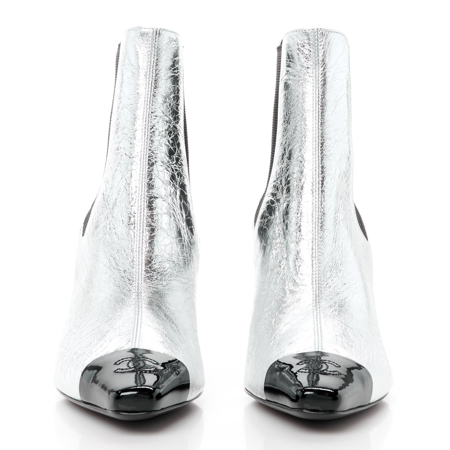 Laminated Goatskin Patent CC Cap Toe Short Boots 36 Silver