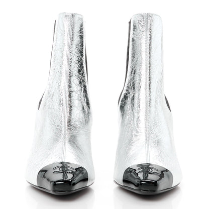Chanel Laminated Goatskin Patent CC Cap Toe Short Boots 36 Silver 2 of 9
