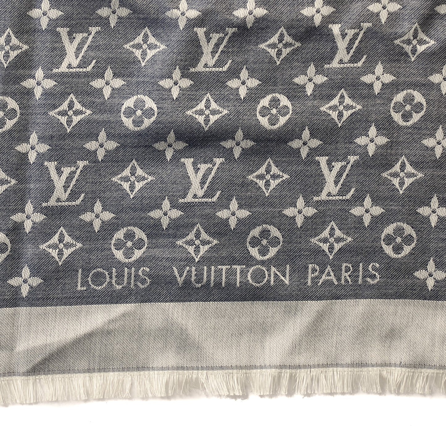 Silk Wool Monogram Denim Shawl Blue