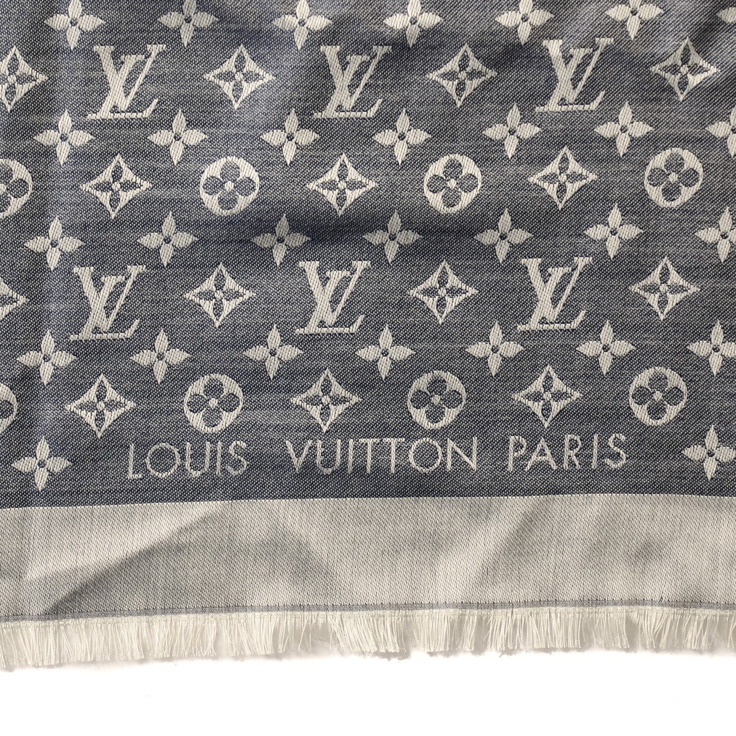 Louis Vuitton Silk Wool Monogram Denim Shawl Blue 4 of 5