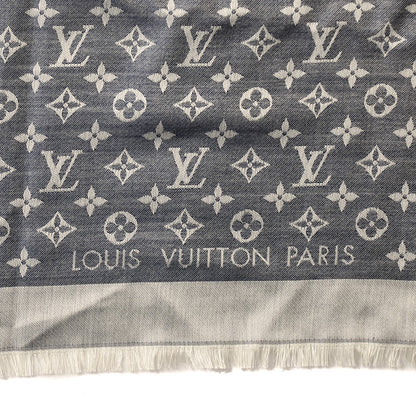 Louis Vuitton Silk Wool Monogram Denim Shawl Blue 4 of 5