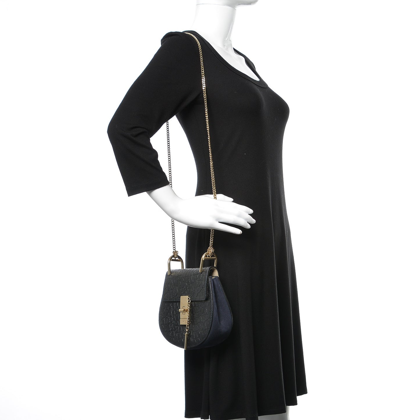 Calfskin Crocodile Embossed Mini Drew Shoulder Bag Navy