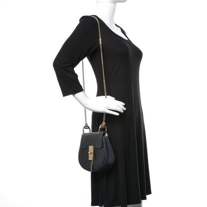 Chloe Calfskin Crocodile Embossed Mini Drew Shoulder Bag Navy 2 of 8