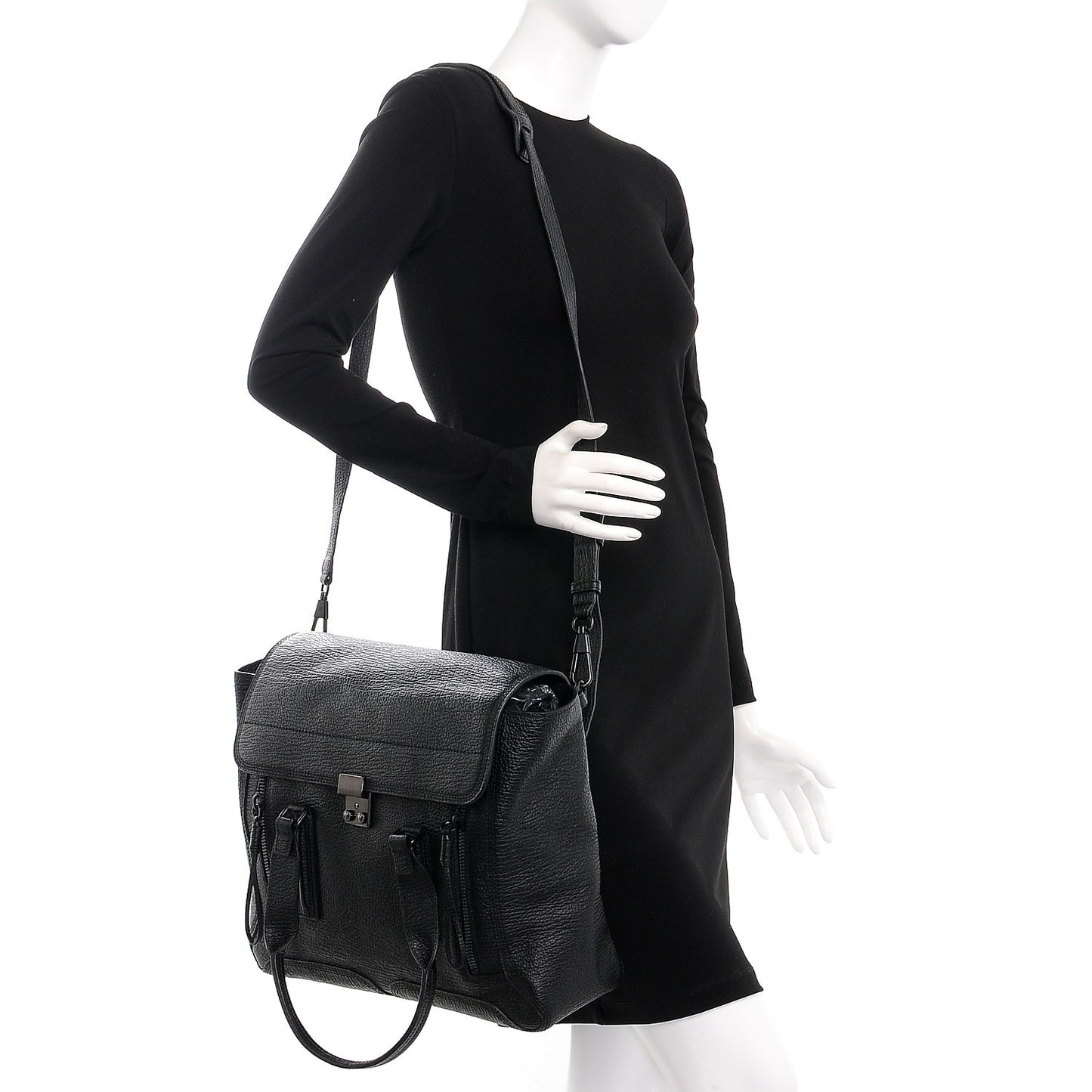 3.1 Textured Calfskin Large Pashli Satchel Black