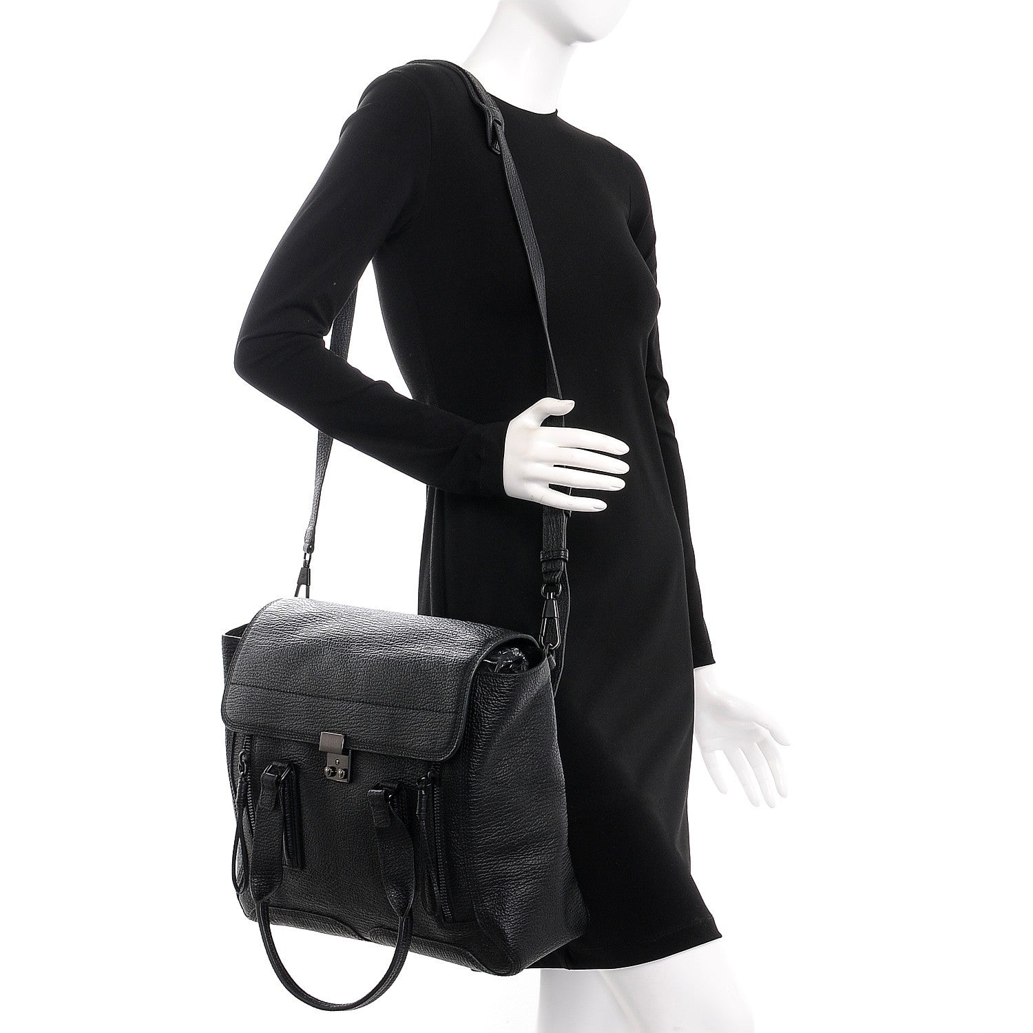 3.1 Phillip Lim 3.1 Textured Calfskin Large Pashli Satchel Black 2 of 7
