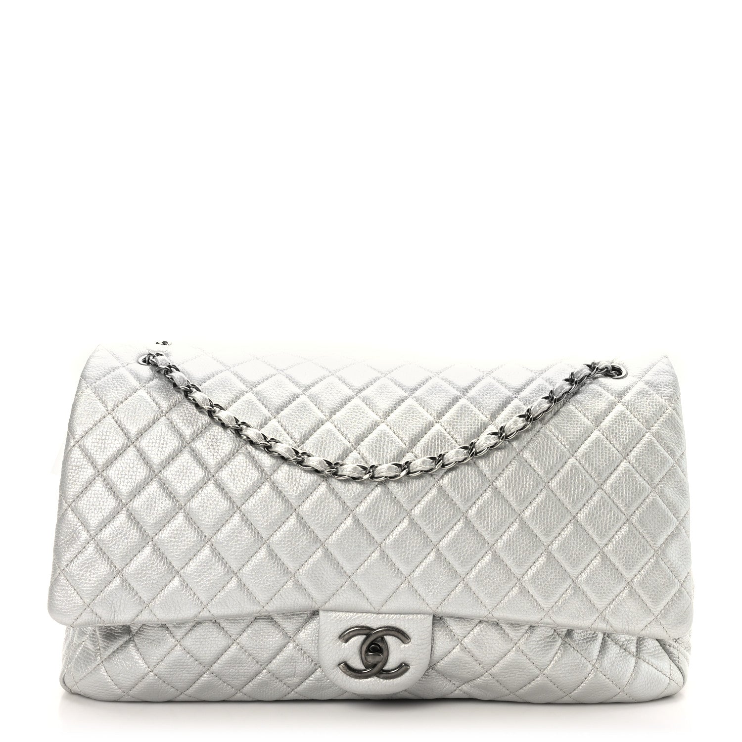 Chanel Metallic Calfskin Quilted XXL Travel Flap Bag Silver 1 of 9
