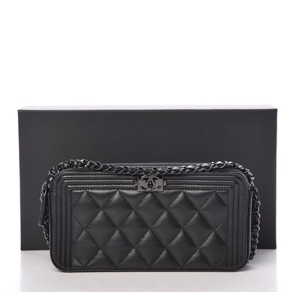 Chanel Lambskin Quilted Small Boy Clutch With Chain So Black 14 of 14
