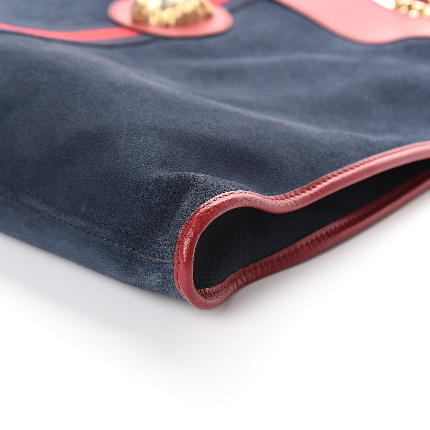 Gucci Suede Calfskin Large Rajah Chain Tote New Blue Romantic Cherry 8 of 8