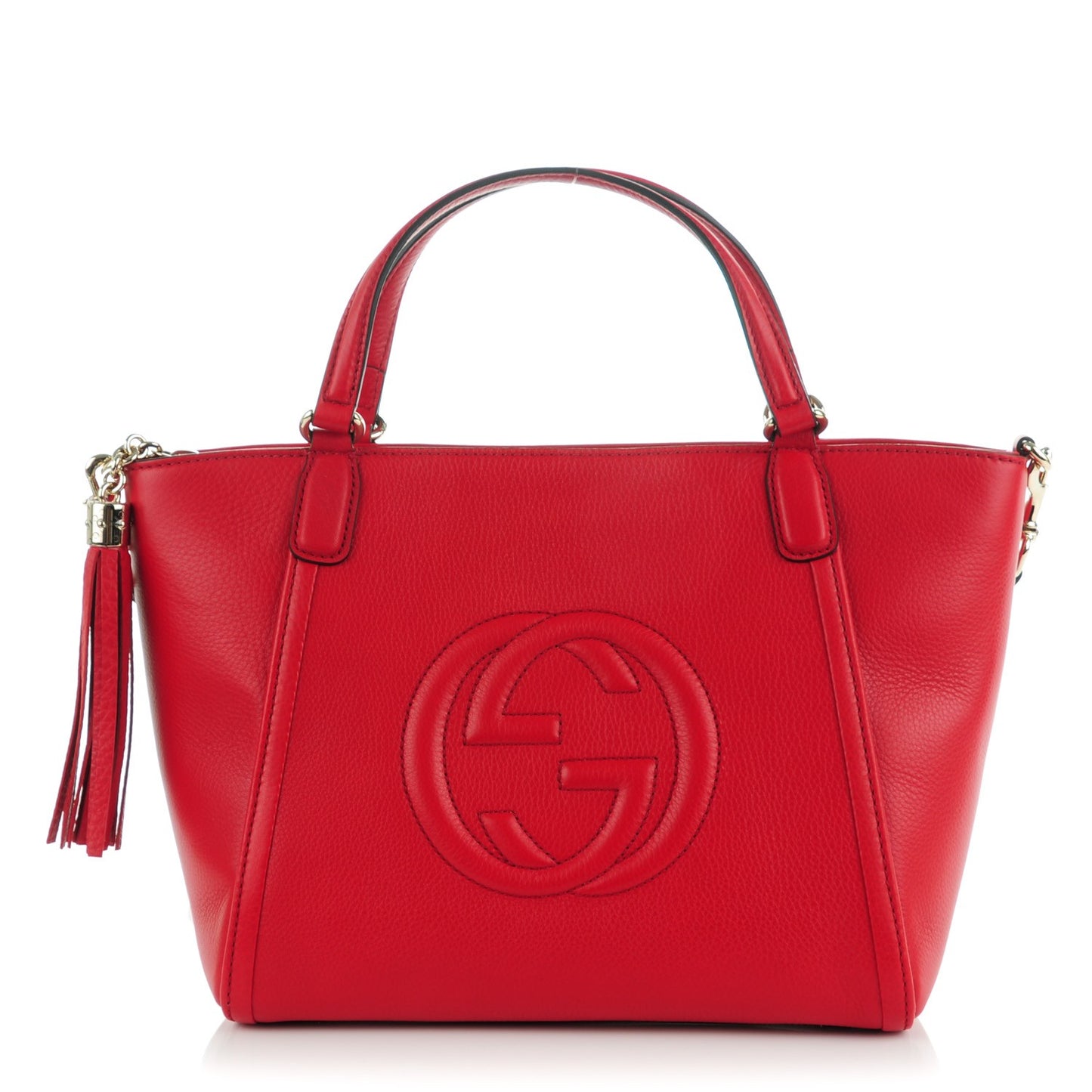 Pebbled Calfskin Small Soho Top Handle Bag Red