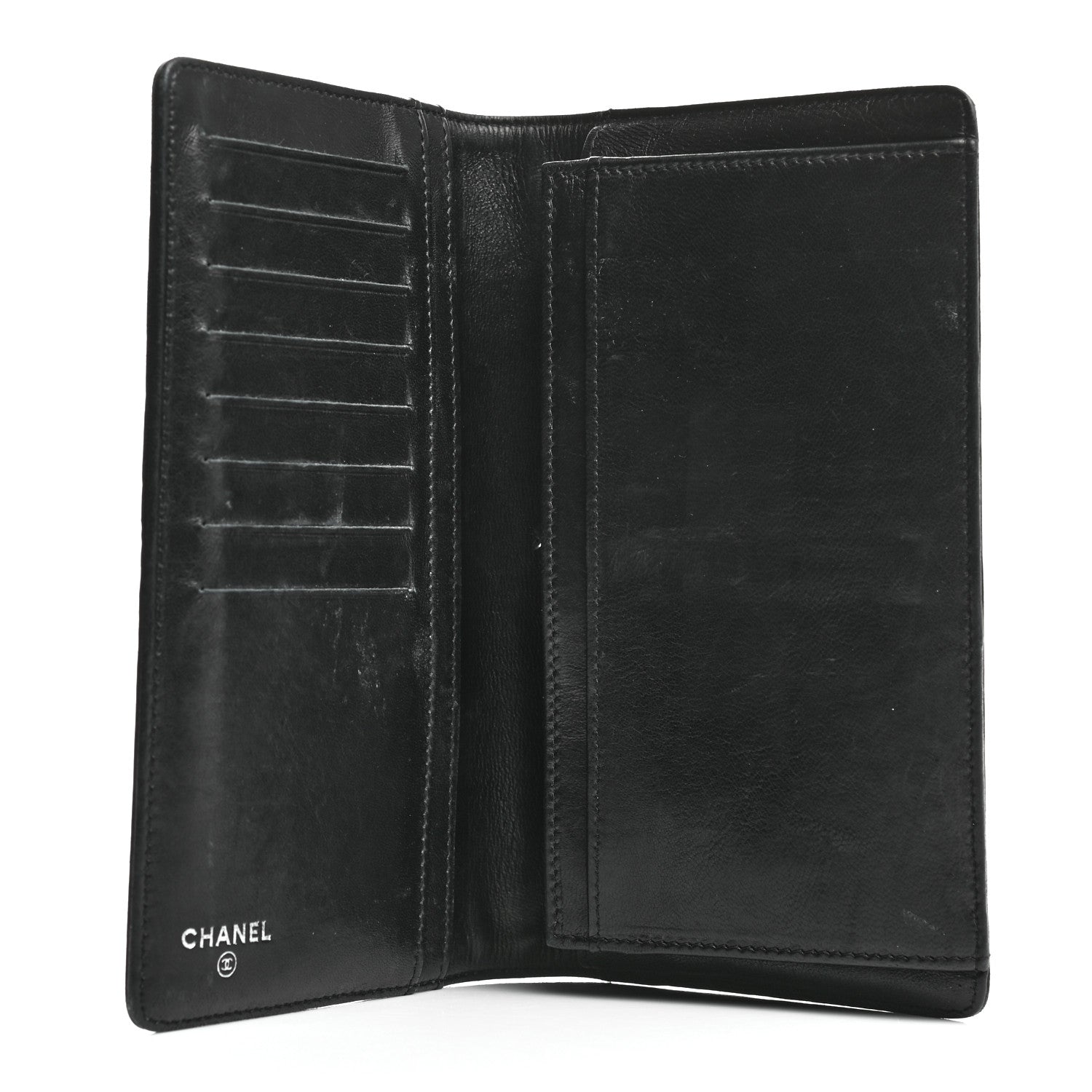 Chanel Lambskin Camellia Embossed Yen Wallet Black 5 of 8