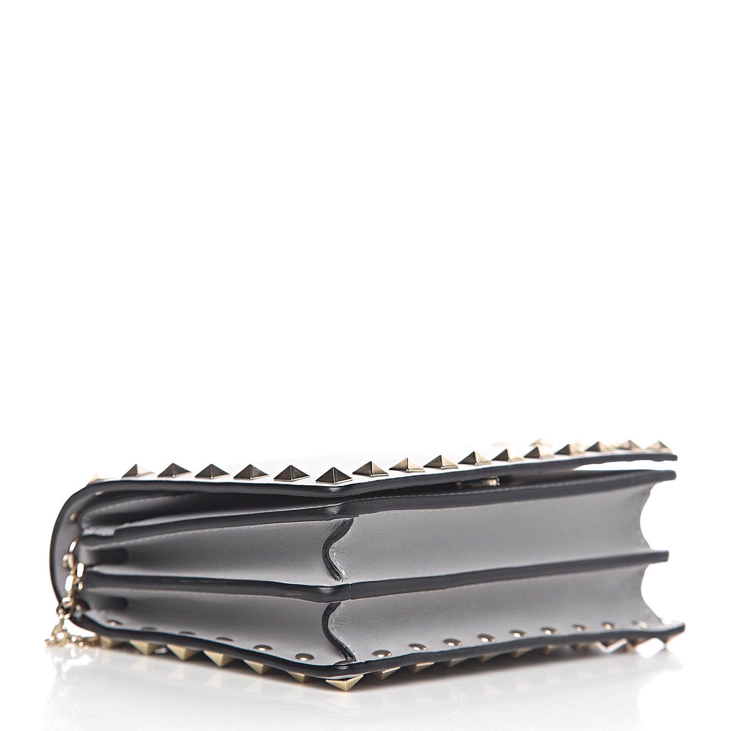 Calfskin Rockstud Wallet on Chain Pastel Grey