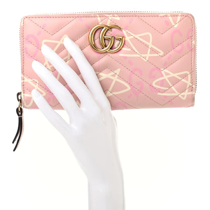 Gucci Calfskin Matelasse GucciGhost GG Marmont Zip Around Wallet Perfect Pink Rosa Ivory 2 of 8