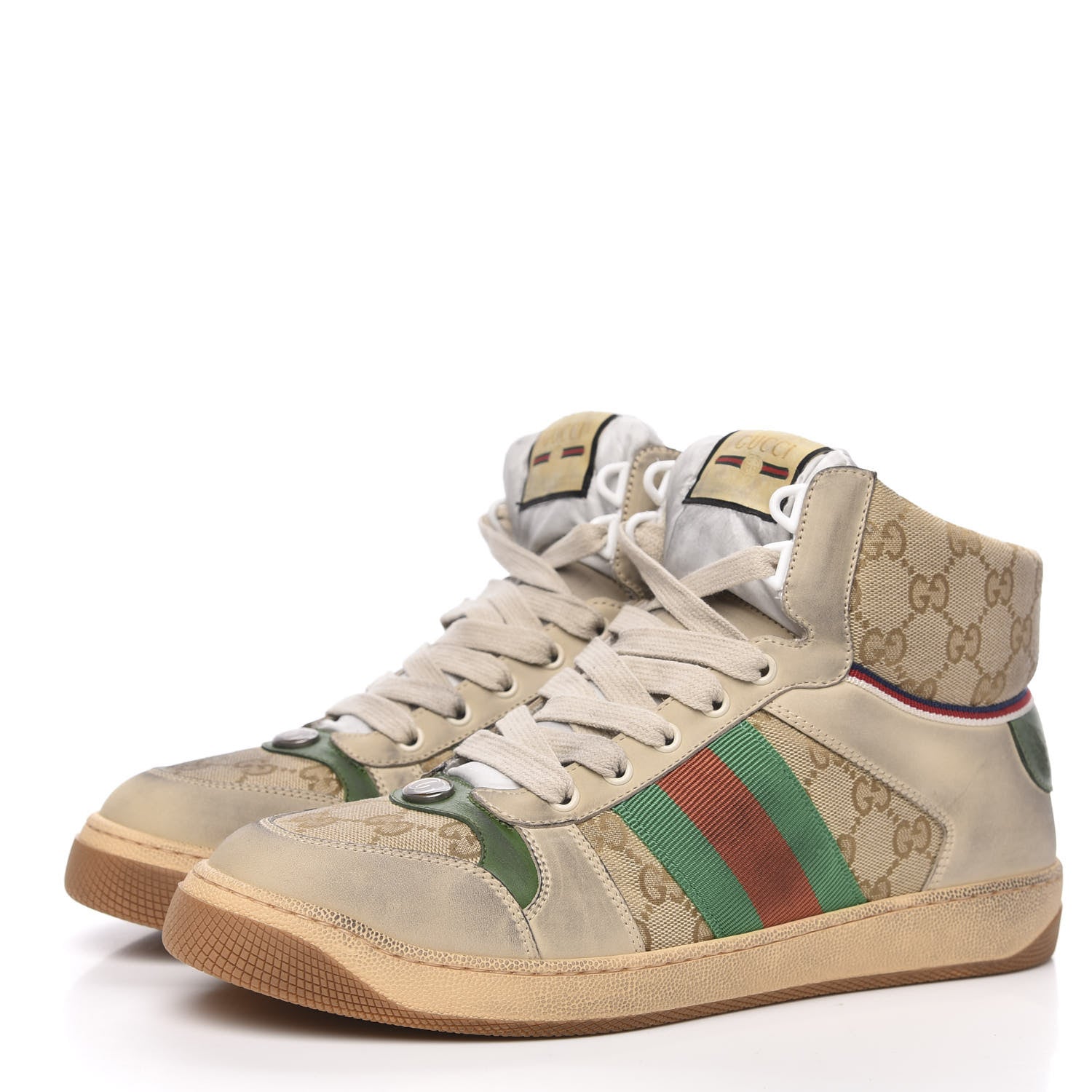 Gucci GG Monogram Nubuck Web Mens Screener High Top Sneakers 8 New Sand Dusty Milk Vintage Green 3 of 8
