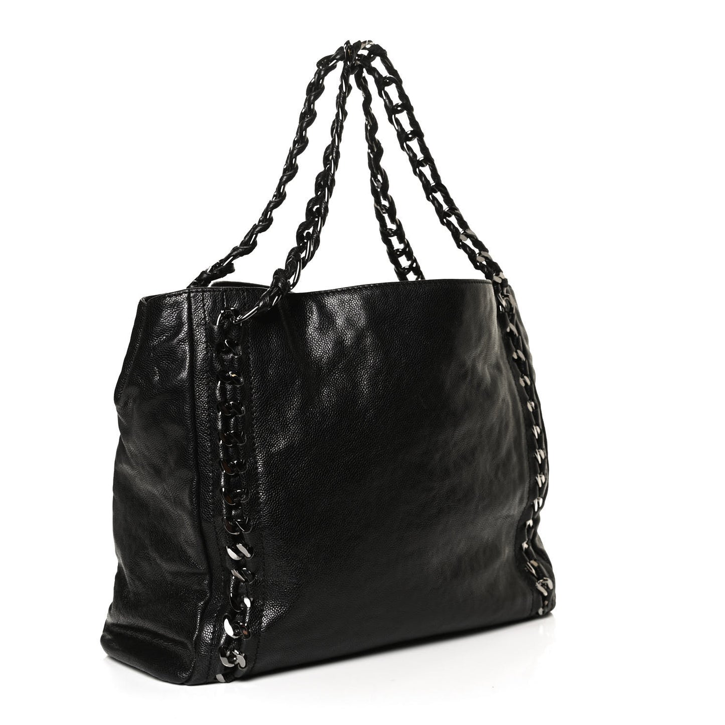 Glazed Caviar Modern Chain Tote Black