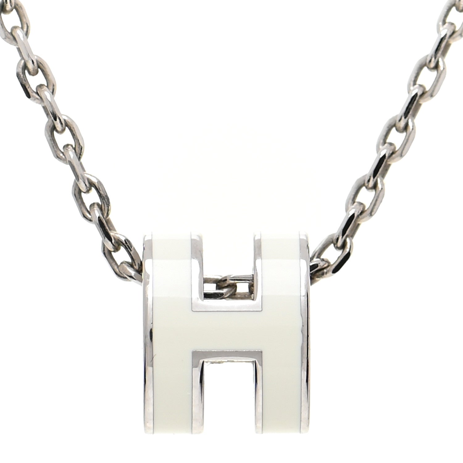 Hermes Lacquered Palladium Mini Pop H Pendant Necklace White 4 of 6