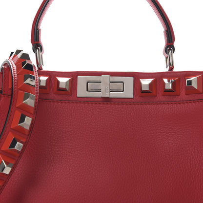 Fendi Vitello Seta Studded Medium Peekaboo Iconic Satchel Fiamma 10 of 10