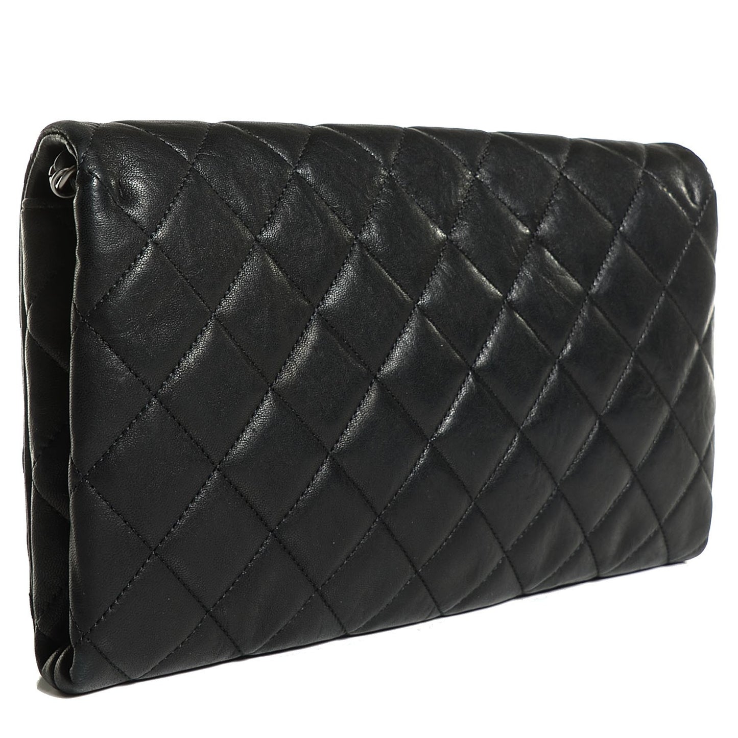 Lambskin Quilted Medium Leo Lion Flap Clutch Black