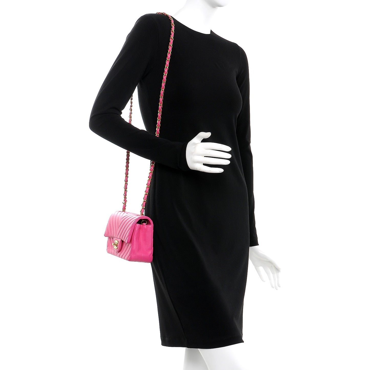 Lambskin Chevron Quilted Mini Rectangular Flap Fuchsia
