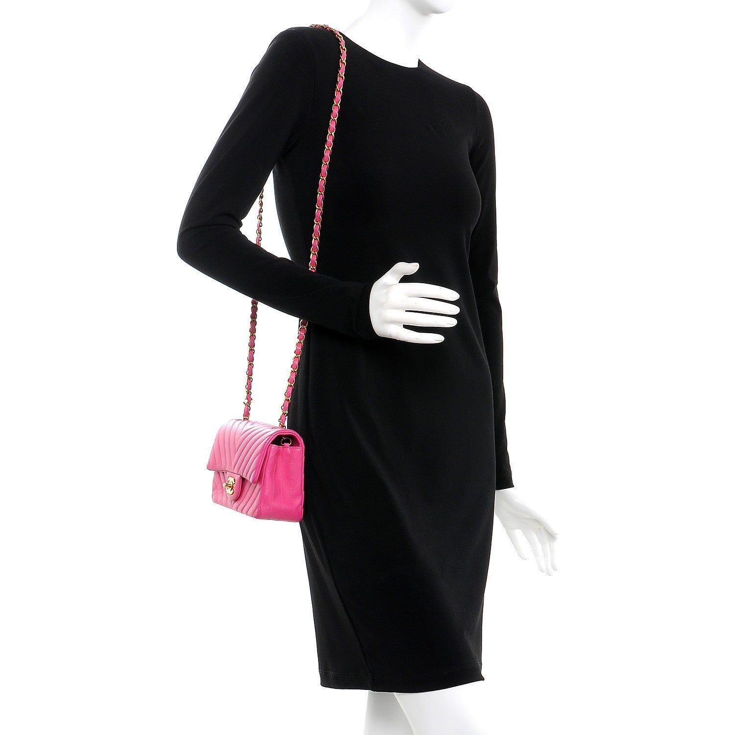 Chanel Lambskin Chevron Quilted Mini Rectangular Flap Fuchsia 2 of 9