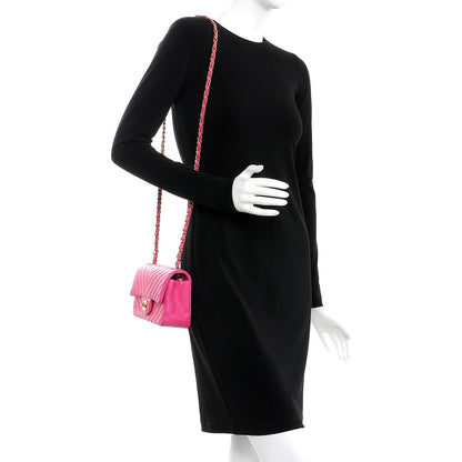 Chanel Lambskin Chevron Quilted Mini Rectangular Flap Fuchsia 2 of 9