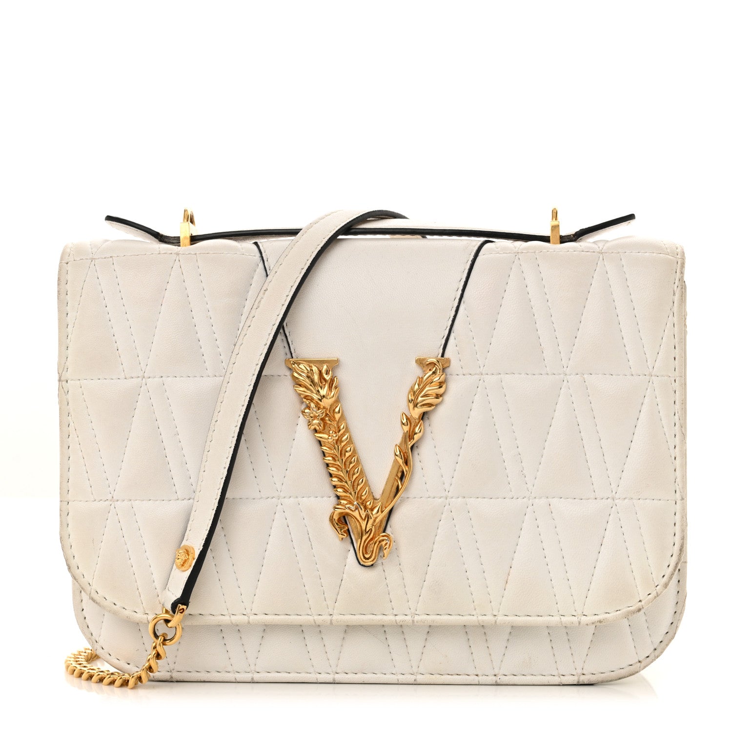 Versace Nappa Quilted Virtus Top Handle Shoulder Bag White 1 of 13