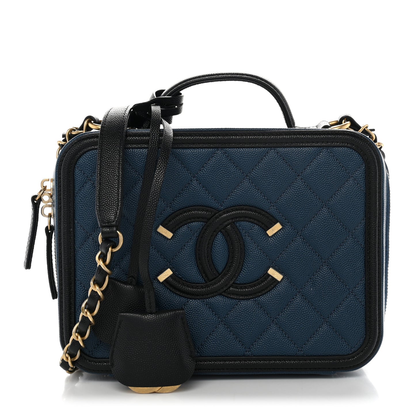 Caviar Quilted Medium CC Filigree Vanity Case Navy Black