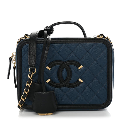 Chanel Caviar Quilted Medium CC Filigree Vanity Case Navy Black 1 of 11