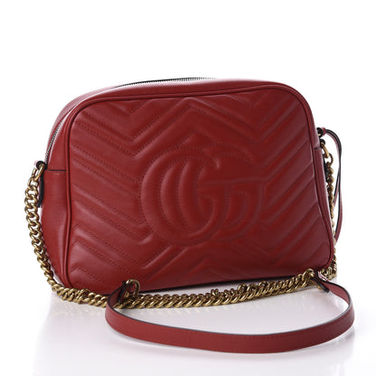 Gucci Calfskin Matelasse Medium GG Marmont Chain Shoulder Bag Hibiscus Red 2 of 10