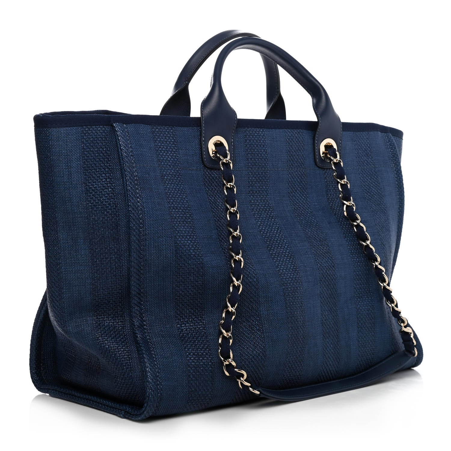 Chanel Mixed Fibers Striped Medium Deauville Tote Navy Blue 2 of 4