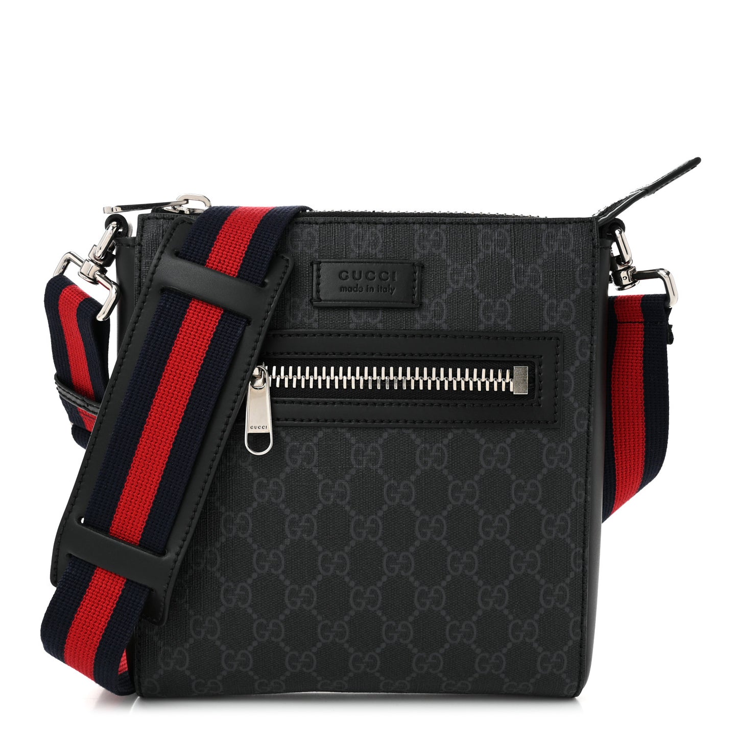 GG Supreme Monogram Web Small Flat Messenger Bag Black Grey