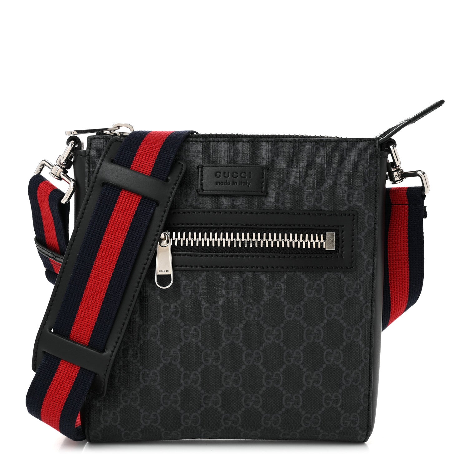 Gucci GG Supreme Monogram Web Small Flat Messenger Bag Black Grey 1 of 11