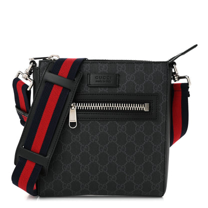 Gucci GG Supreme Monogram Web Small Flat Messenger Bag Black Grey 1 of 11